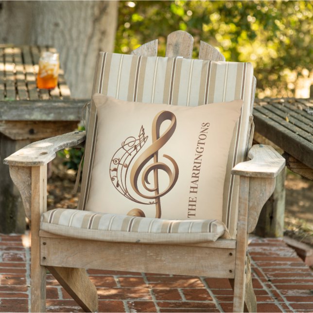 Custom Name Musical Clef Note Outdoor Pillow (Chair)