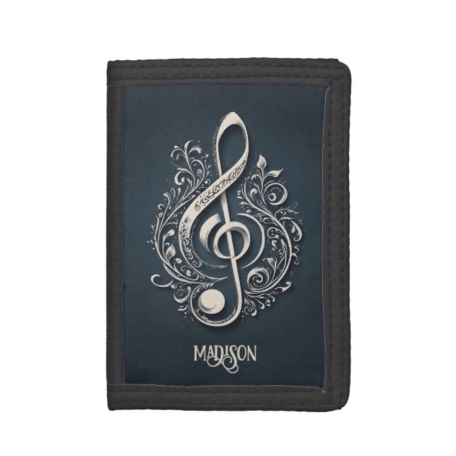 Custom Name Musical Clef Note Tri-fold Wallet (Front Vertical)