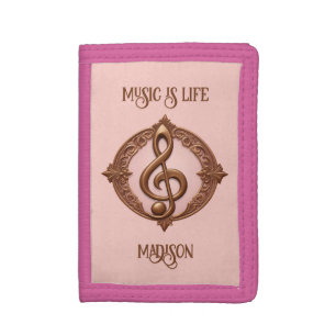 Custom Name Musical Clef Note Trifold Wallet