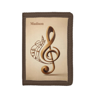 Custom Name Musical Clef Note Trifold Wallet