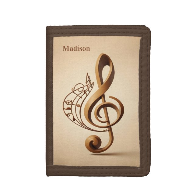 Custom Name Musical Clef Note Trifold Wallet (Front Vertical)