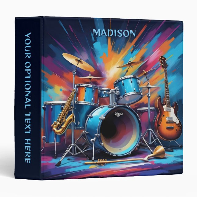 Custom Name Musical Instruments 3 Ring Binder (Front/Spine)