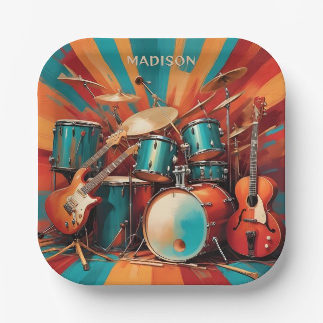 Custom Name Musical Instruments Paper Plates (Front)