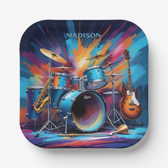 Custom Name Musical Instruments Paper Plates (Front)