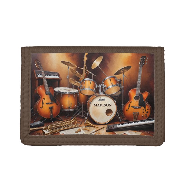 Custom Name Musical Instruments Trifold Wallet (Front)
