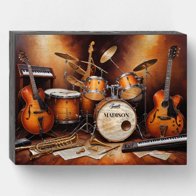 Custom Name Musical Instruments Wooden Box Sign (Front Horizontal)