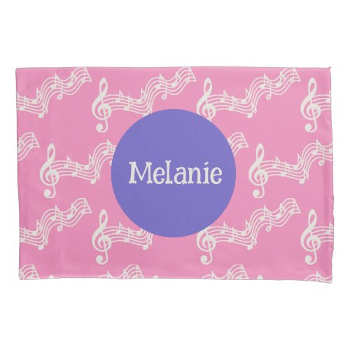 Custom Name Musical Notes Girly Pink Pillowcase