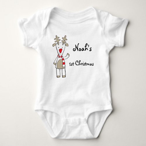 Custom namemy 1st Christmas the reindeer Baby Bodysuit
