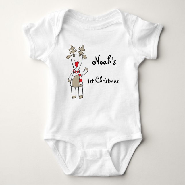 Custom name/my 1st Christmas the reindeer Baby Bodysuit (Front)