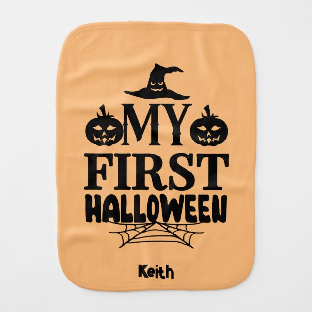 Custom Name My First Halloween Baby Burp Cloth (Front)