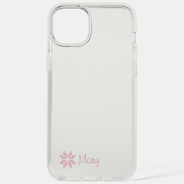 Custom Name 'n Poinsettia Art, Deep Blush on Clear Speck iPhone Case (Front)