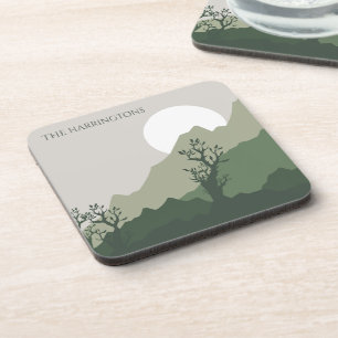 Custom Name Nature Illustration Beverage Coaster