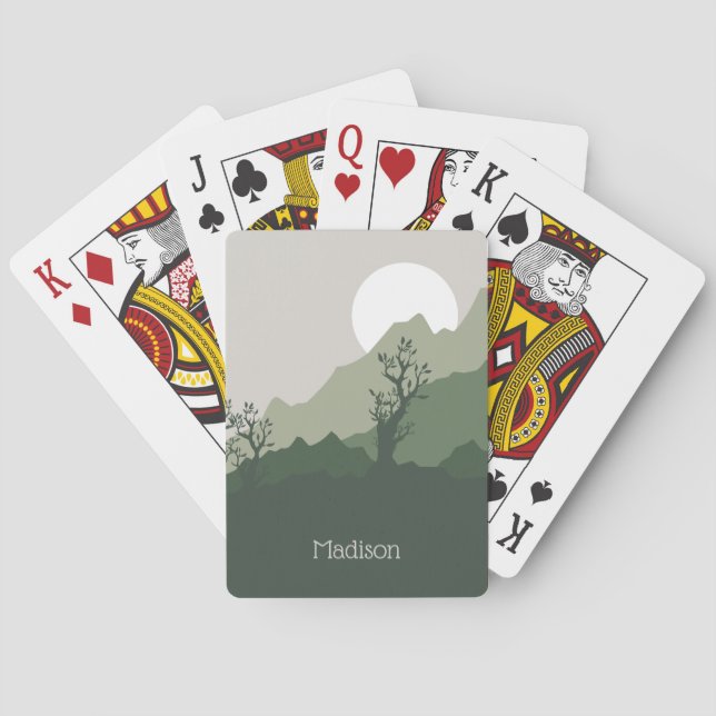 Custom Name Nature Illustration Poker Cards (Back)