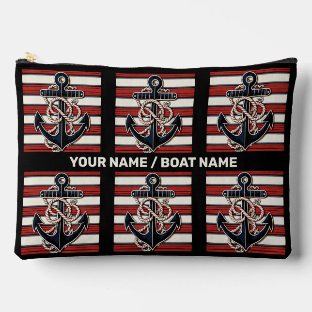 Custom Name Nautical Anchor Accessory Pouch (Front)