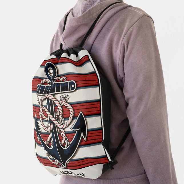 Custom Name Nautical Anchor Drawstring Bag (Insitu)