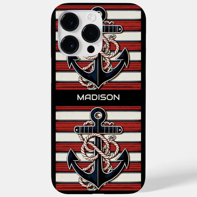 Custom Name Nautical Anchor Pattern Case-Mate iPhone Case (Back)