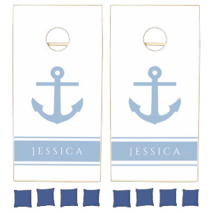 Custom Name Nautical Blue Anchor Cornhole Set