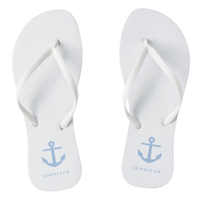 Custom Name Nautical Blue Anchor Flip Flops (Footbed)