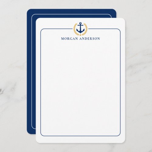 Custom Name Nautical Boat Anchor Gold Laurel Star Note Card
