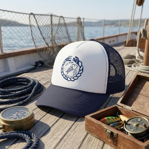 Custom Name Nautical Fish Skeleton Rope Trucker Hat