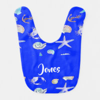 Custom name nautical print on blue baby bib