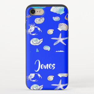 Custom name nautical print on blue iPhone 8/7 slider case