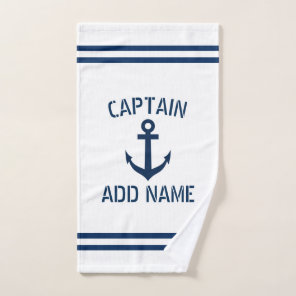 Custom name nautical ship anchor boat captain hand towel