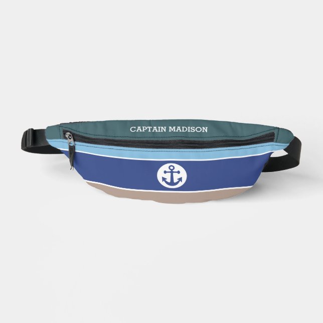 Custom Name Nautical Stripes Fanny Pack (Front)