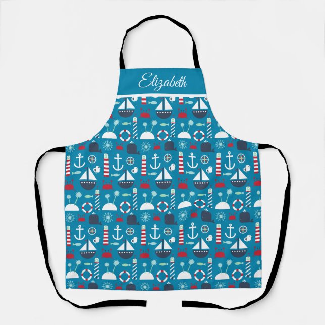 Custom Name Nautical Symbols Chef's Apron (Front)