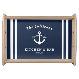 Custom Name Navy Anchor Kitchen Bar Home Serving Tray