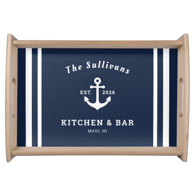 Custom Name Navy Anchor Kitchen Bar Home Serving Tray (Front)