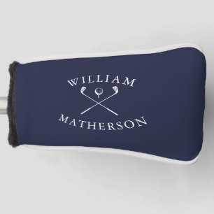 Custom Name Navy Blue And White Golf Clubs  Head Cover