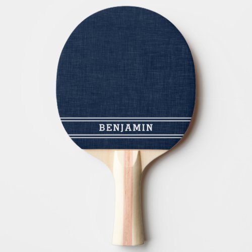 Custom Name Navy Blue and White Stripes Modern Ping Pong Paddle
