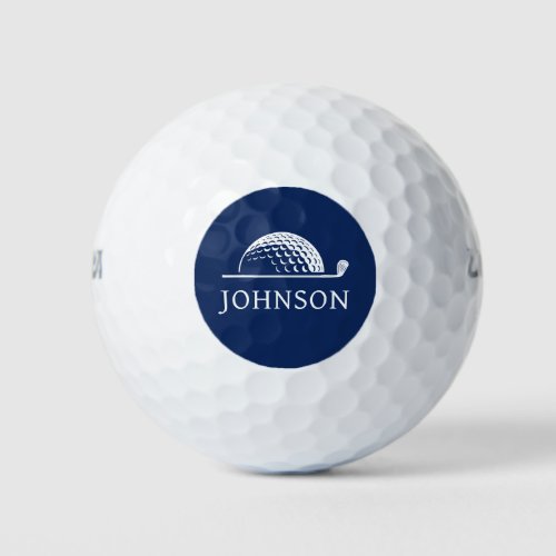 Custom Name Navy Blue Club Icon Golf Balls