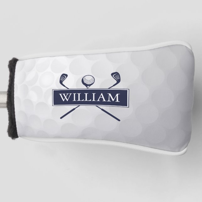 Custom Name Navy Blue Clubs And Ball Golf Head Cover (Front)
