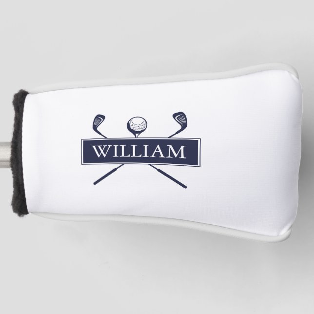 Custom Name Navy Blue Clubs And Ball Golf Head Cover (Front)