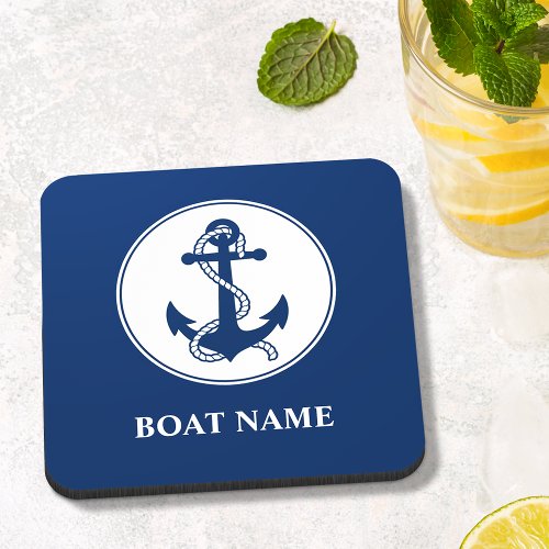 Custom Name Navy Blue Coaster Cork Back