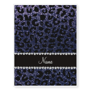 Custom name navy blue glitter cheetah print temporary tattoos