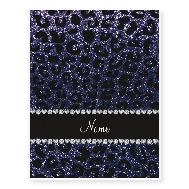 Custom name navy blue glitter cheetah print temporary tattoos (Front)