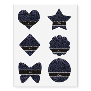 Custom name navy blue glitter cheetah print temporary tattoos