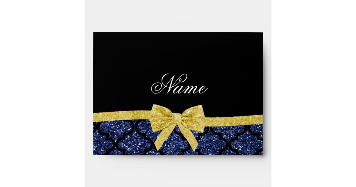 Custom name navy blue glitter moroccan blue gold envelope | Zazzle