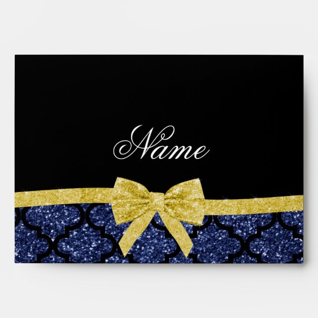Custom name navy blue glitter moroccan blue gold envelope (Front)