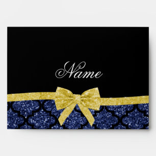 Custom name navy blue glitter moroccan blue gold envelope