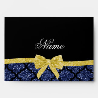Custom name navy blue glitter moroccan blue gold envelope