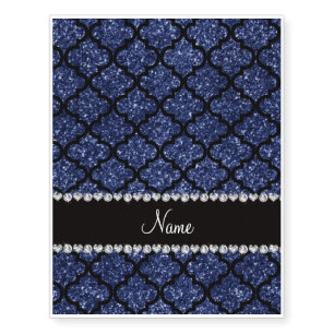 Custom name navy blue glitter moroccan temporary tattoos