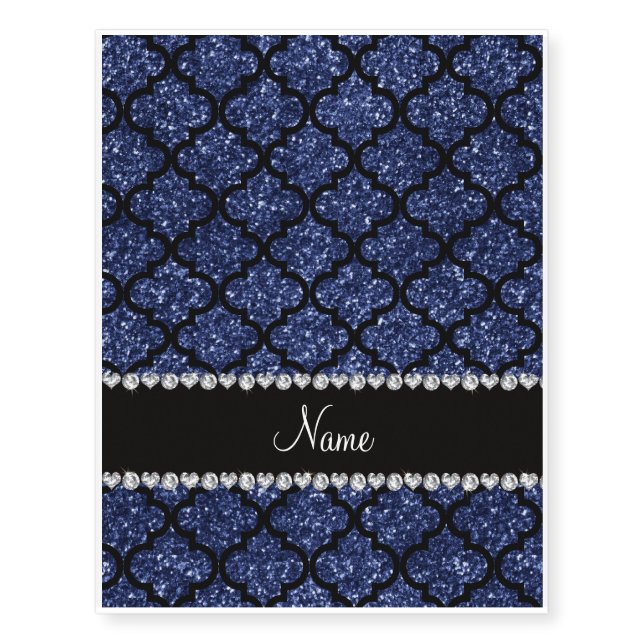 Custom name navy blue glitter moroccan temporary tattoos (Front)