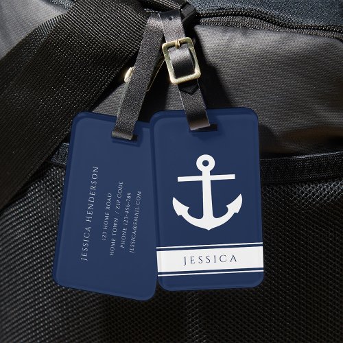 Custom Name Navy Blue Nautical Luggage Tag 