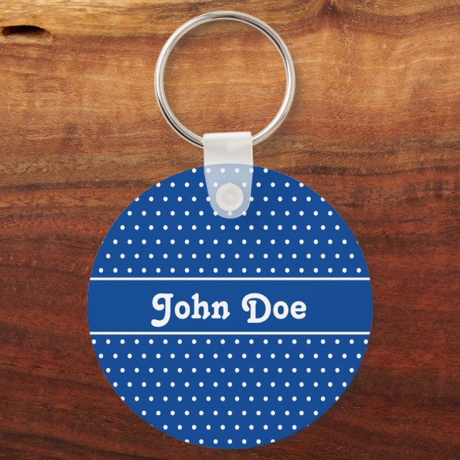 Custom Name Navy Blue Polka Dot Keychain (Back)