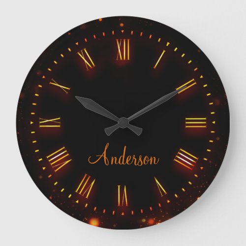 Custom Name Neon Black Classic Elegant Roman Large Clock