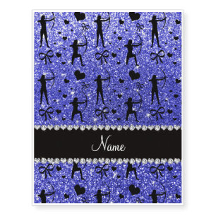 Custom name neon blue glitter archery temporary tattoos